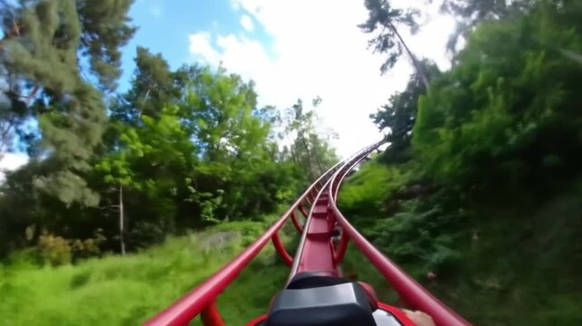 Thrilling Bobsleigh Ride Through Lush Forest: An Immersive Point-of-View Experience