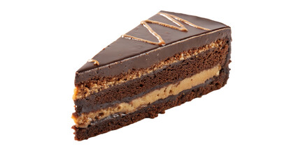 Obraz premium Delicious chocolate layer cake slice isolated on transparent background