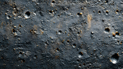 Rough dark surface with numerous small craters and imperfections creating a unique texture and detail