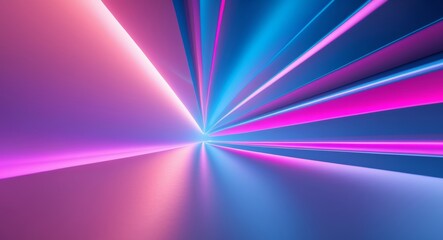 Obraz premium Abstract Glowing Lines Converging to a Central Point, Featuring Neon Pink and Blue Tones