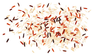 Wild mix rice, brown, red, basmati isolated on white, top view, vector illustration, healthy eating, organic food, natural grains, whole rice, cooking ingredients.