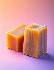 Two Caramel Candies on Gradient Background