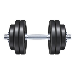 Fototapeta premium Modern adjustable dumbbell with multiple weight plates and textured handle for strength training and home gym workouts, isolated on white background