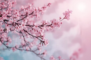 Delicate Cherry Blossoms Bloom in Pink Hues
