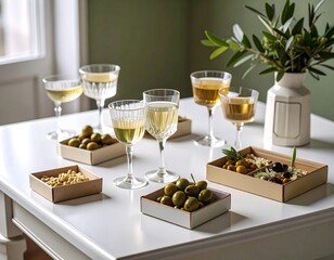 Elegant Aperitivo with Olives and Wine