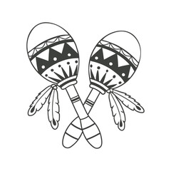 Pair of detailed hand drawn monochrome maracas with ethnic patterns. National symbol of Mexico. Sketch illustration.