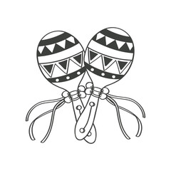 Pair of detailed hand drawn monochrome maracas with ethnic patterns. National symbol of Mexico. Sketch illustration.