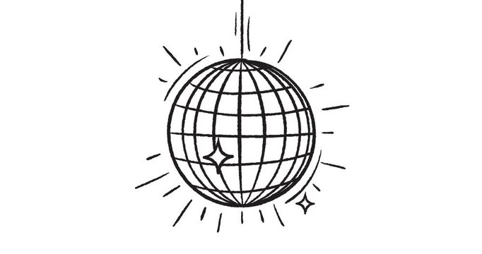 2D Doodle Looping Animation of a Disco Ball in Cartoon Style. Isolated on white background. Perfect for party invitations, retro-themed designs and music events