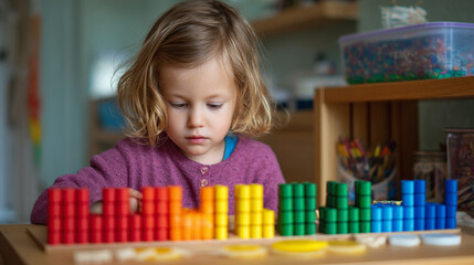 Child's Learning Journey: Educational Toys and Colorful Blocks Foster Creativity and Development in a Safe Home Setting