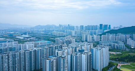 Fototapeta premium High-altitude view of Incheon's urban residential structures.