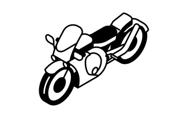 Vehicle icon, simple and cute isometric black and white line drawing icon of two-wheeled vehicle (sport bike)