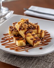 Grilled Bananas with Caramel Sauce and Crumble Topping Delight