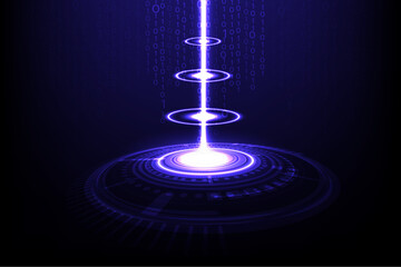 Big data Technology laser beam to binary code random blue digits wall