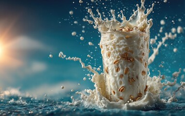 Milk splash on a blue background