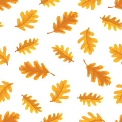 Oak leaf. Autumn, fall seamless pattern. Flat vector clipart, illustration with isolated background.