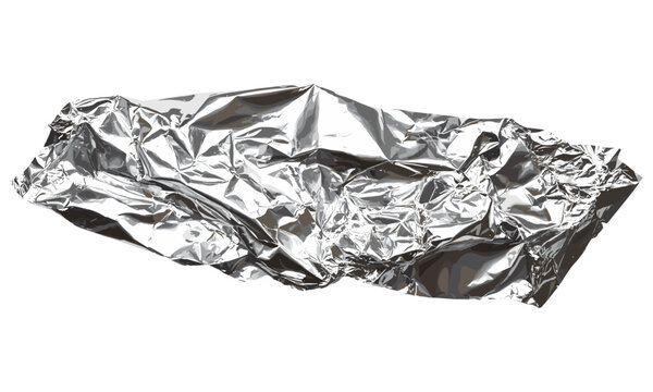 Wrinkled aluminum foil scrap isolated, vector illustration, crushed metal texture, recycling material, silver foil cutout, industrial waste, kitchen wrap, shiny surface.