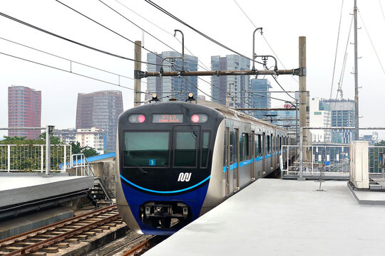 mrt train on railway track in jakarta on  June 1, 2025