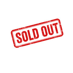 Sold out red grunge rubber stamp isolated on transparent background, png image 