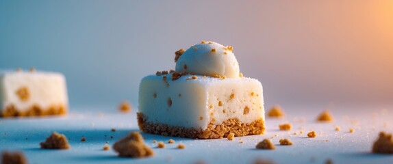 Decadent Dessert Delights. A CloseUp of Creamy Cheesecake Squares and Crumbled Topping.