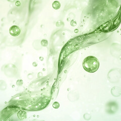 Abstract green molecules and bubbles on a light background.