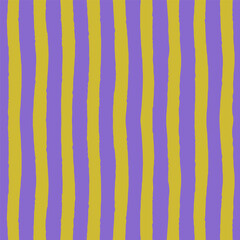 Childish striped seamless pattern with hand drawn textured lines. Fun background with sketchy scribble stripes in yellow and purple colors. Bright abstract vector seamless wallpaper