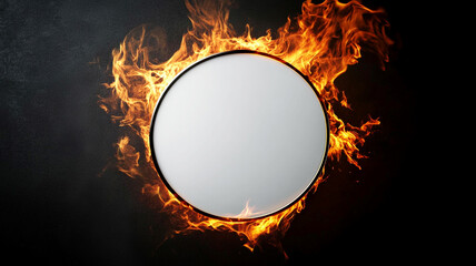Blank white circle sign with fire flame.