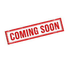 Coming soon red grunge rubber stamp isolated on transparent background, png image 