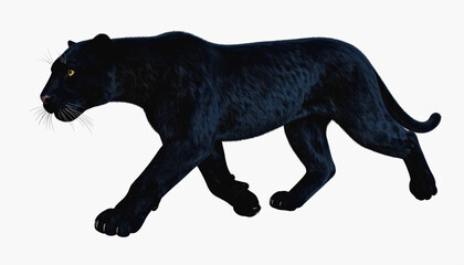 Fototapeta premium Striking 3d black panther standing on a white background with copy space for text in full body perspective isolated