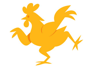 Rooster Chicken illustration, colorful minimalist style, mid-century modern, childlike shapes, whimsical character design, no outlines, solid colors, stylized proportions