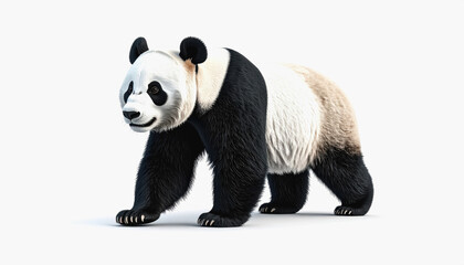 Naklejka premium Adorable and playful 3d giant panda bear standing in full body view on a clean white background with copy space