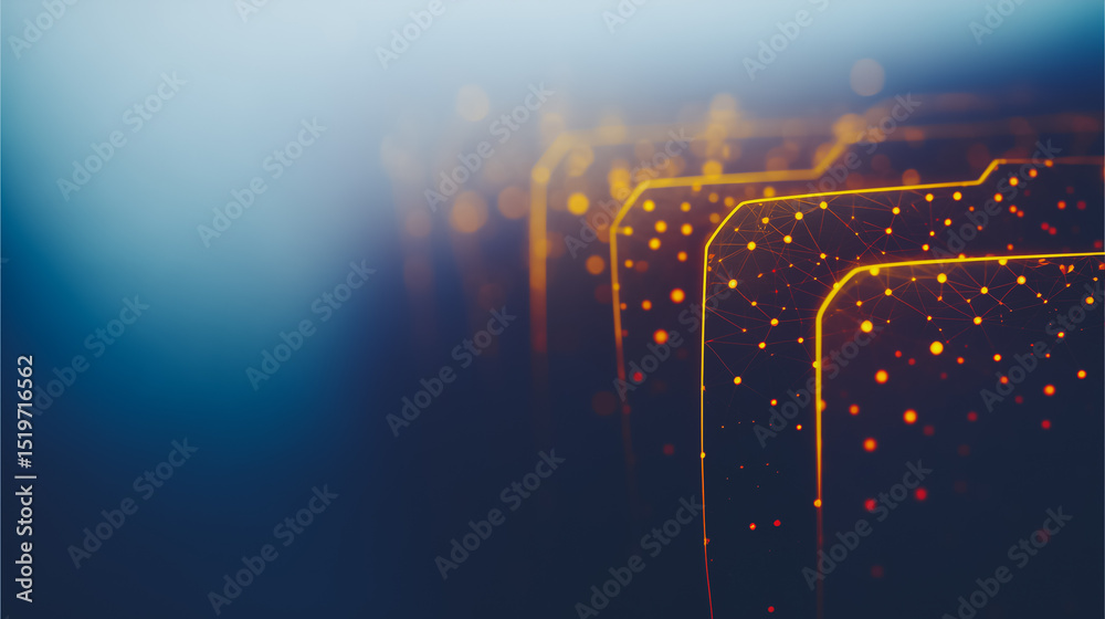 Poster digital file system: a captivating digital rendering of interconnected file folders, glowing with in