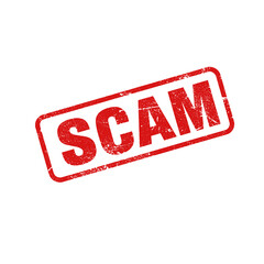 Scam red grunge rubber stamp isolated on transparent background, png image 