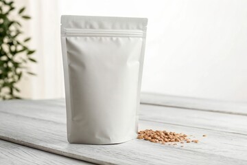 Food pouch mockup with zipper and matte finish front view editable design