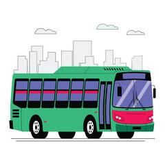 Modern City Bus Vector with Urban Skyline