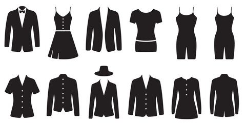 Collection of Black and White Clothing Icons, 