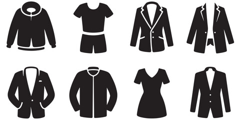 Collection of Black and White Clothing Icons, 