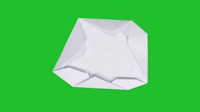 White paper Folding and Unfolding, Crumpling on full alpha matte. Natural crinkle shadows, origami style wipes for reveals, titles, slideshows, explainers, minimal design, Crisp stop-motion transition