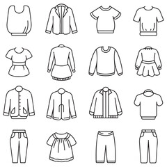 Collection of Black and White Clothing Icons, 