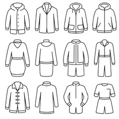 Collection of Black and White Clothing Icons, 