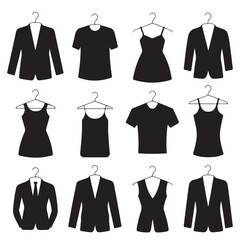 Collection of Black and White Clothing Icons, 