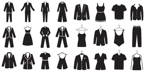 Collection of Black and White Clothing Icons, 