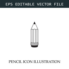 Pencil Icon Black and White Vector Design Image Illustration
