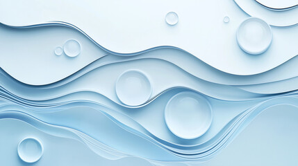 The image is a close up of a wave with many small white spheres floating on top of it. The spheres are scattered throughout the wave, creating a sense of movement and energy