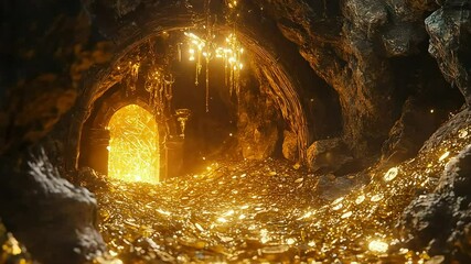Cave filled with gold treasure