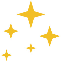 Five golden four-pointed stars in varying sizes, minimalist composition featuring shimmer against isolated background, evokes a feeling of celebration, creating a sense of wonder or magic.