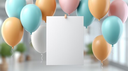  Celebration Presents A Blank Poster Opportunity Joyful Balloons Accentuate Empty White Background