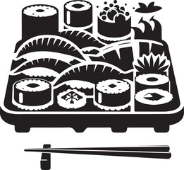 Sushi Platter and Chopsticks Vector Icon