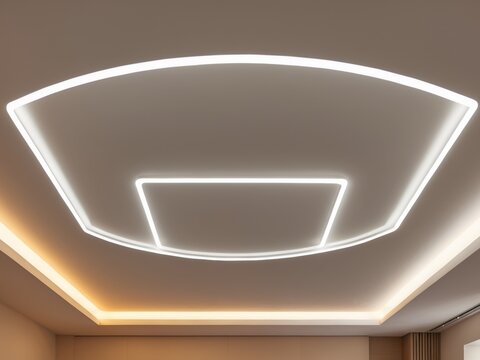 Modern Ceiling Design with LED Lighting Fixtures in Beige and White Colors.