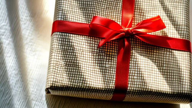Gift box with red ribbon