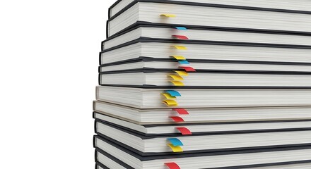 Stack of Black Notebooks with Colorful Bookmarks for Organization